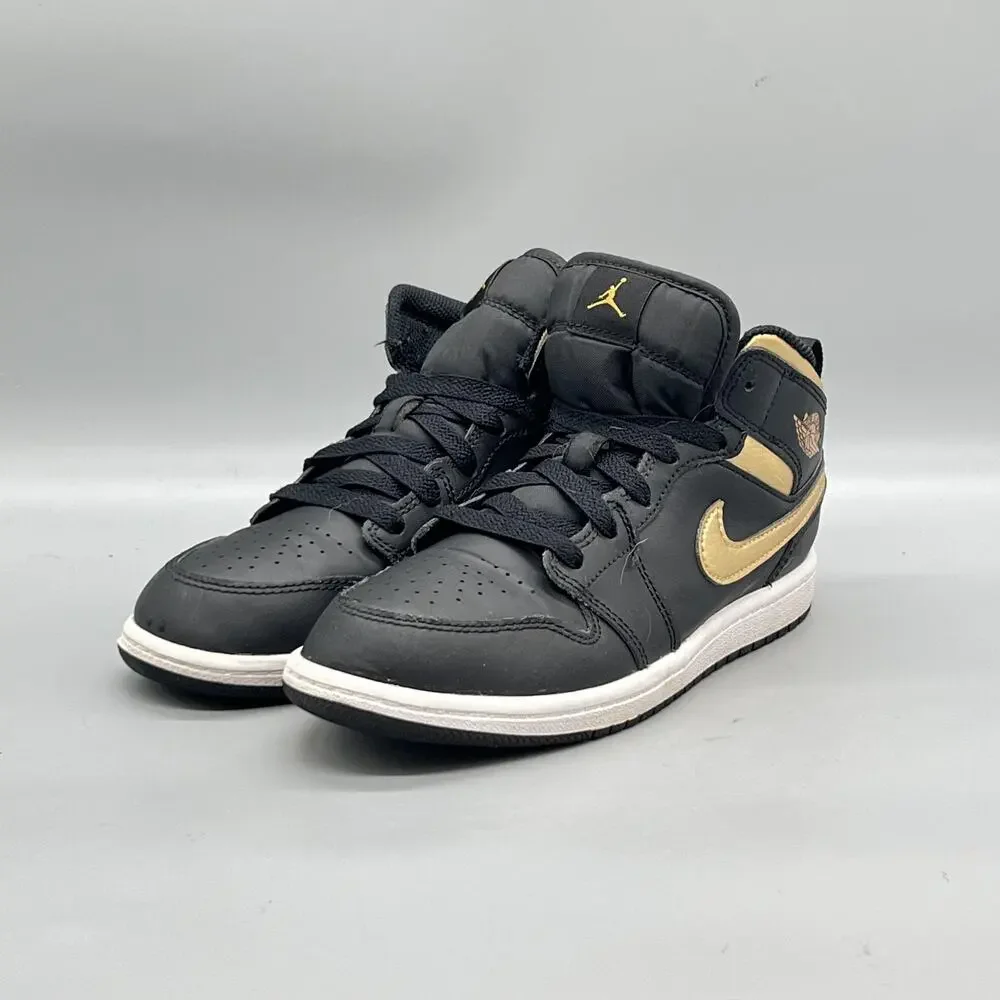 Nike Shoes Youth 3 Black Gold Leather Air Jordan 1 Mid Basketball Sneakers